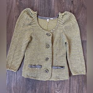 Anthropologie Moth Yellow and Silver Stardust Sparkles Knit Sweater